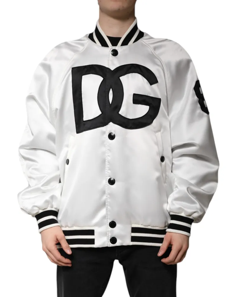 Dolce & Gabbana Men's White Dg Logo Polyester Jersey Bomber Jacket Clothing White