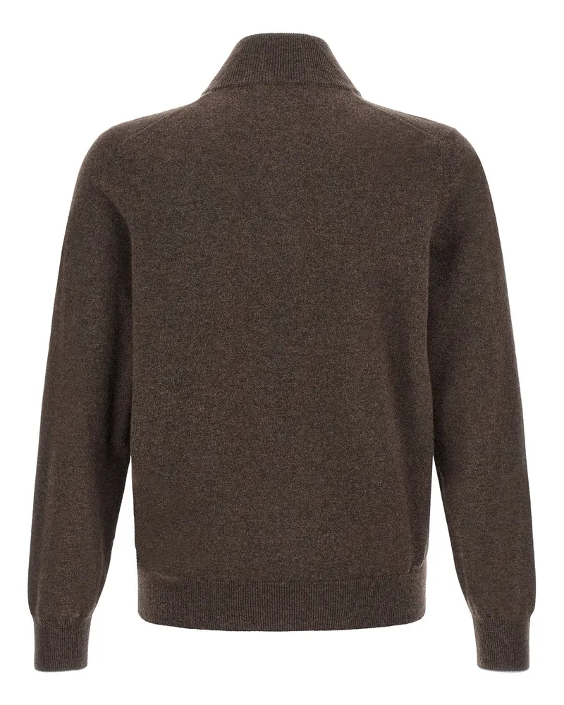 Brunello Cucinelli Half-Zip Cashmere Sweater — Brown Brown