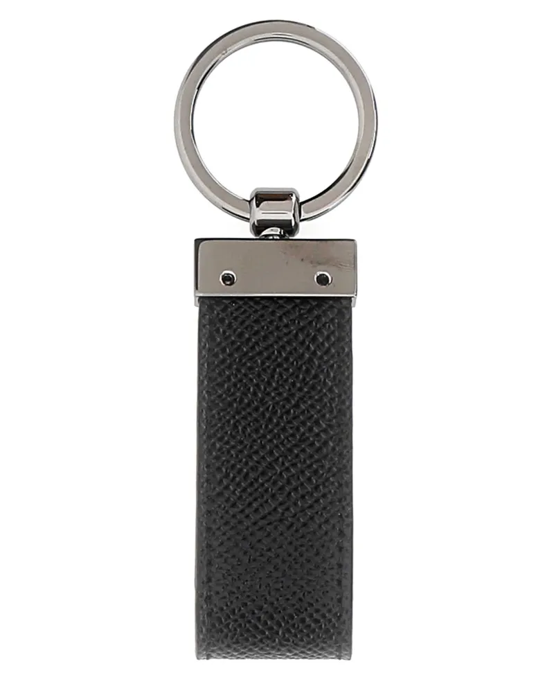 Dolce & Gabbana Men's Black Leather Key Ring Nero Vitello Portachiavi Keychains Black