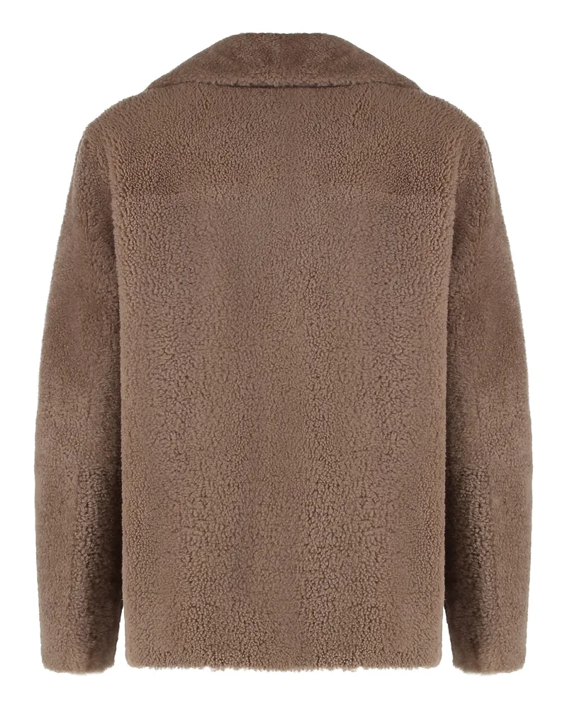 Max Mara Women's Futura Double-Breasted Peacoat Camel Sheep Wool Faux Fur & Shearling Coats Camel