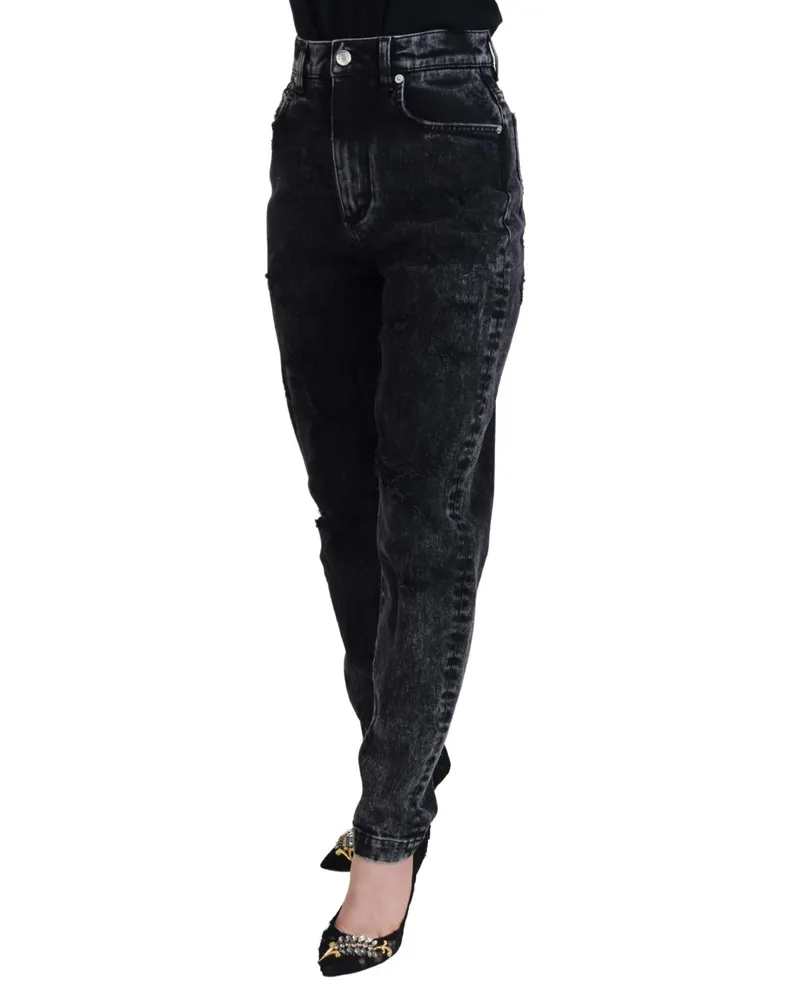 Dolce & Gabbana Women Black Washed Cotton High Waist Denim Jeans Elastane Clothing Black