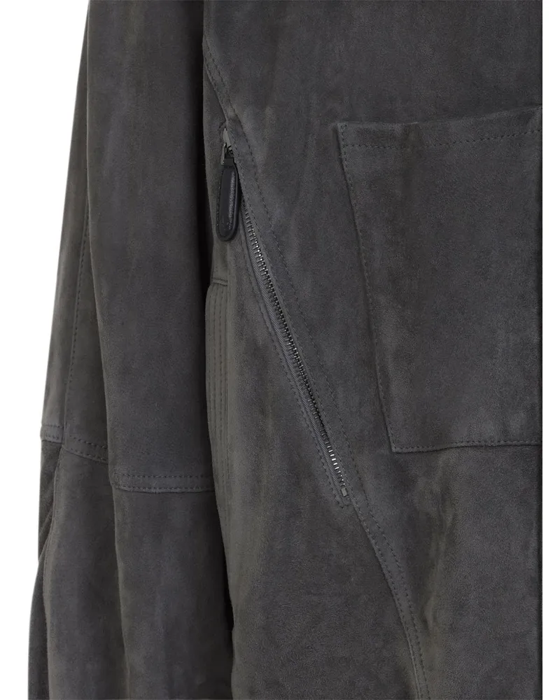 Giorgio Armani Suede Chest-Pocket Jacket — Charcoal Charcoal