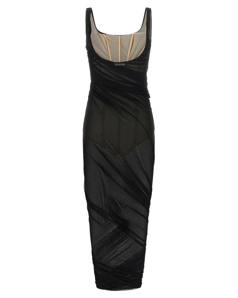 ATTICO Mesh Midi Dress — Black Black