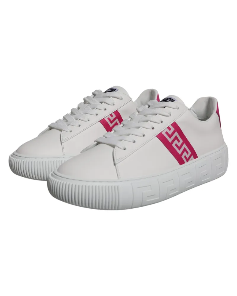 Versace Men's White Pink Greca Print Platform Low Top Sneakers Shoes Calf Leather White