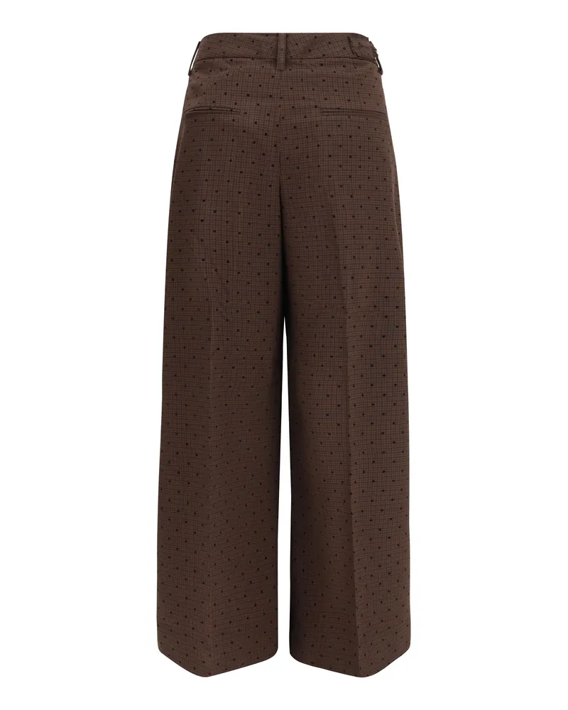 Ganni Women's Flocked Plaid Crossover Pants Chicory Coffee Elastane Trousers Brown