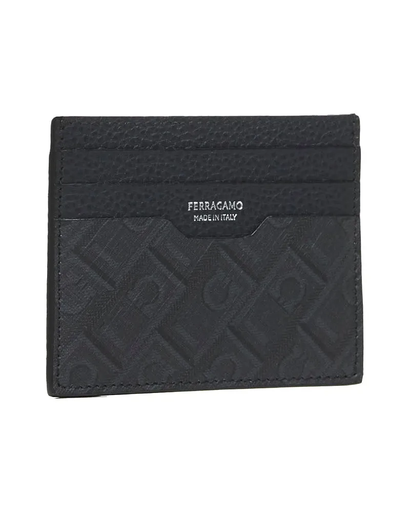 Ferragamo Men's Cardholder Monogram Black Polyurethane Wallets & Cardholders Black