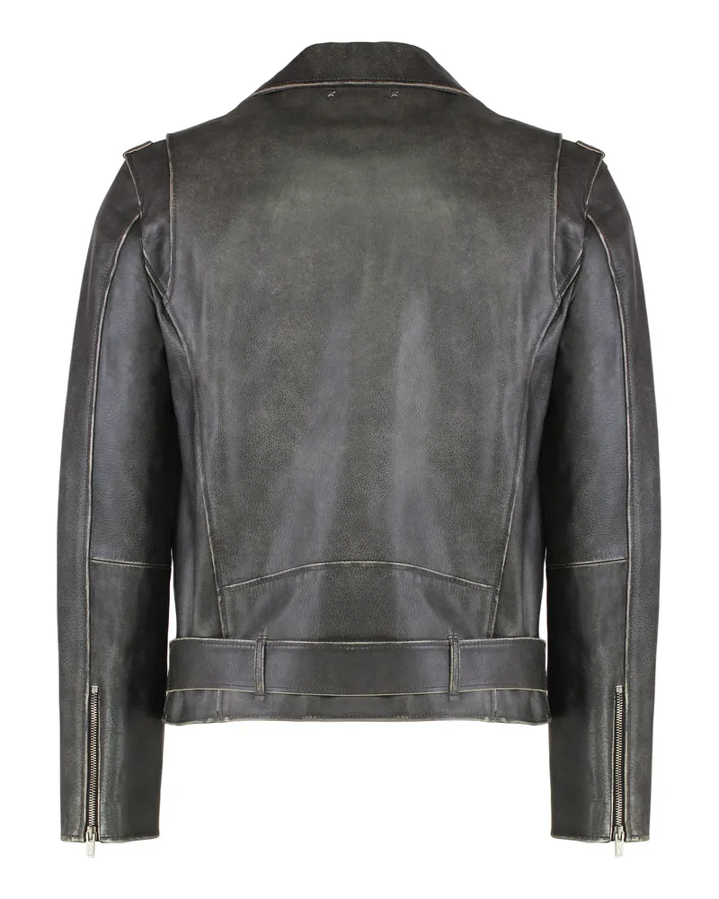 Golden Goose Men's Leather Jacket With Distressed Treatment Black Cow Hide Black