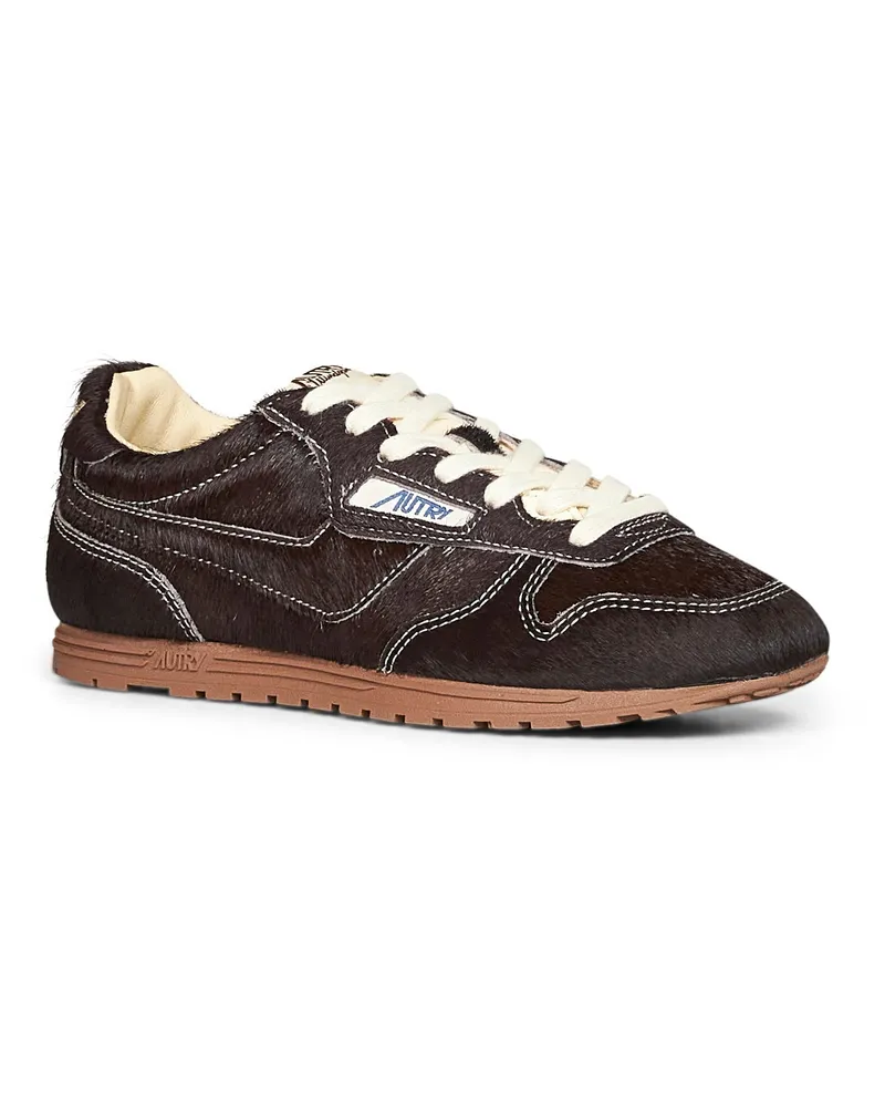 AUTRY Women's Sneakers Windspin Calf Hair Brown Leather Trainers Brown