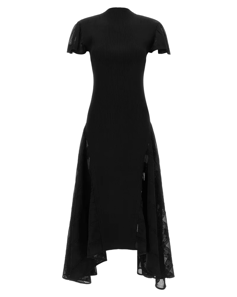 Lanvin Silk Blend Ribbed Dress — Black Black