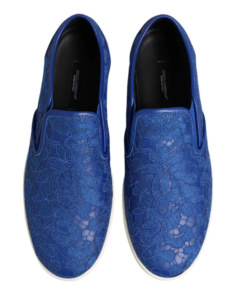 Dolce & Gabbana Men's Blue Leather Lace Slip On Sneaker Shoes Polyester Blue