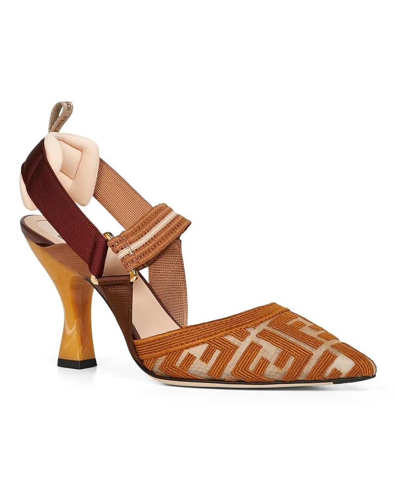 Fendi Women's Brown Ff Fabric Colibrì Slingback Pumps Synthetic - Polyamide High Heel Shoes Multicolor