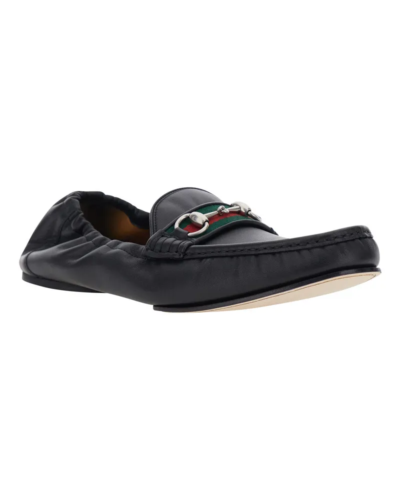 Gucci Men's Loafers Horsebit Black Leather Lamb Black