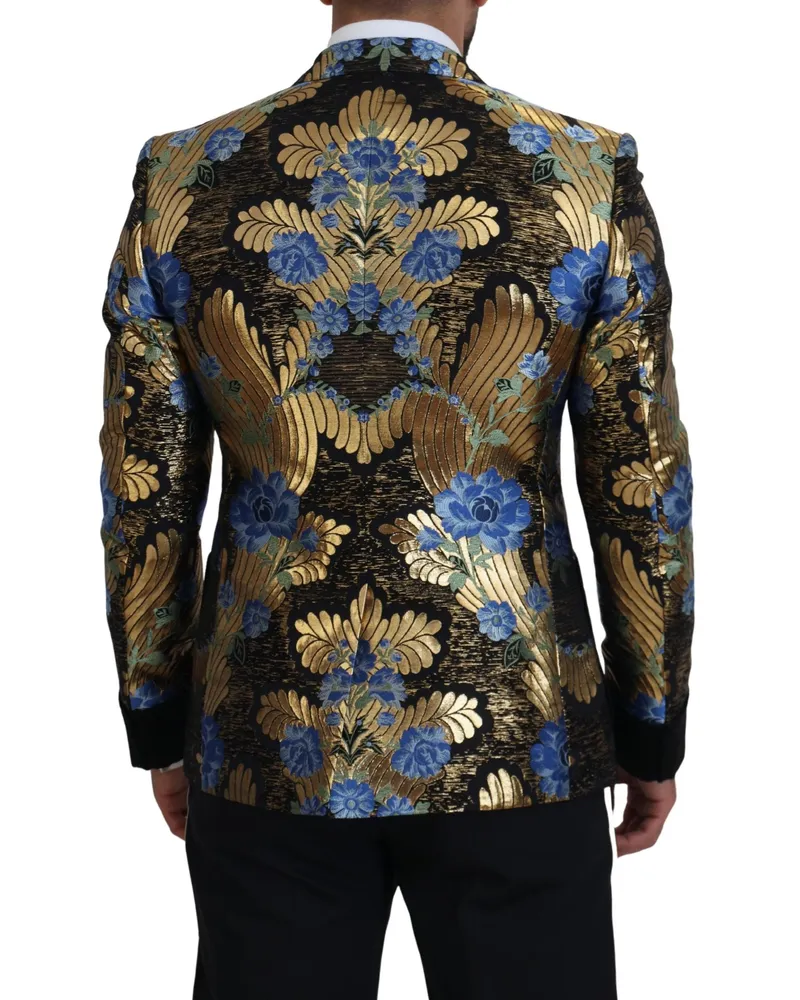 Dolce & Gabbana Men Gold Lurex Double Breasted Jacket Blazer Wool Clothing Gold
