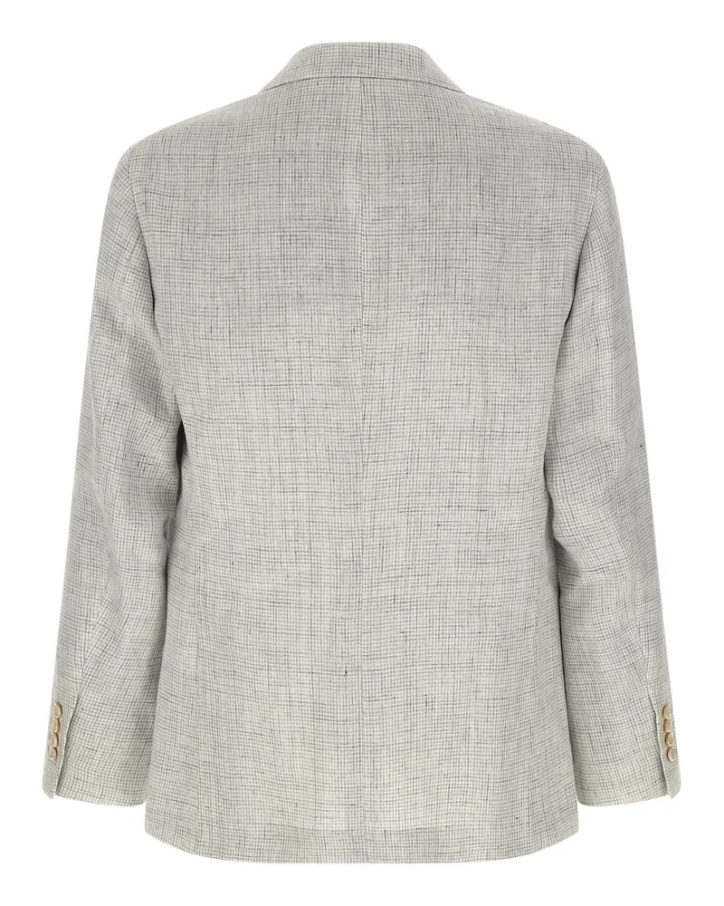 Brunello Cucinelli Linen Pied de Poule Blazer — Cream Cream