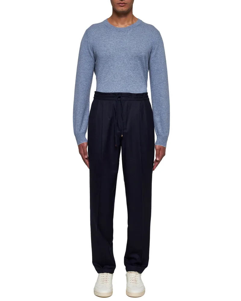 Brunello Cucinelli Men's Cashmere Cardigan Blue Trousers Navy