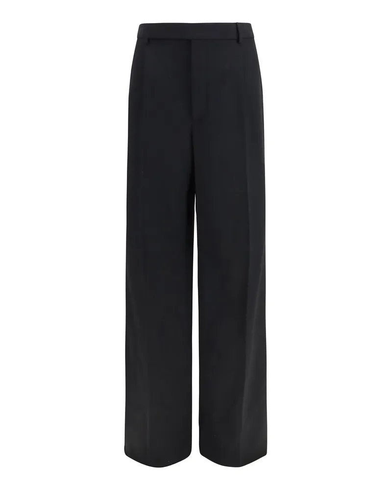 Saint Laurent Men's Fluid Grain De Poudre Trousers Noir Wool Ovis Aries Black