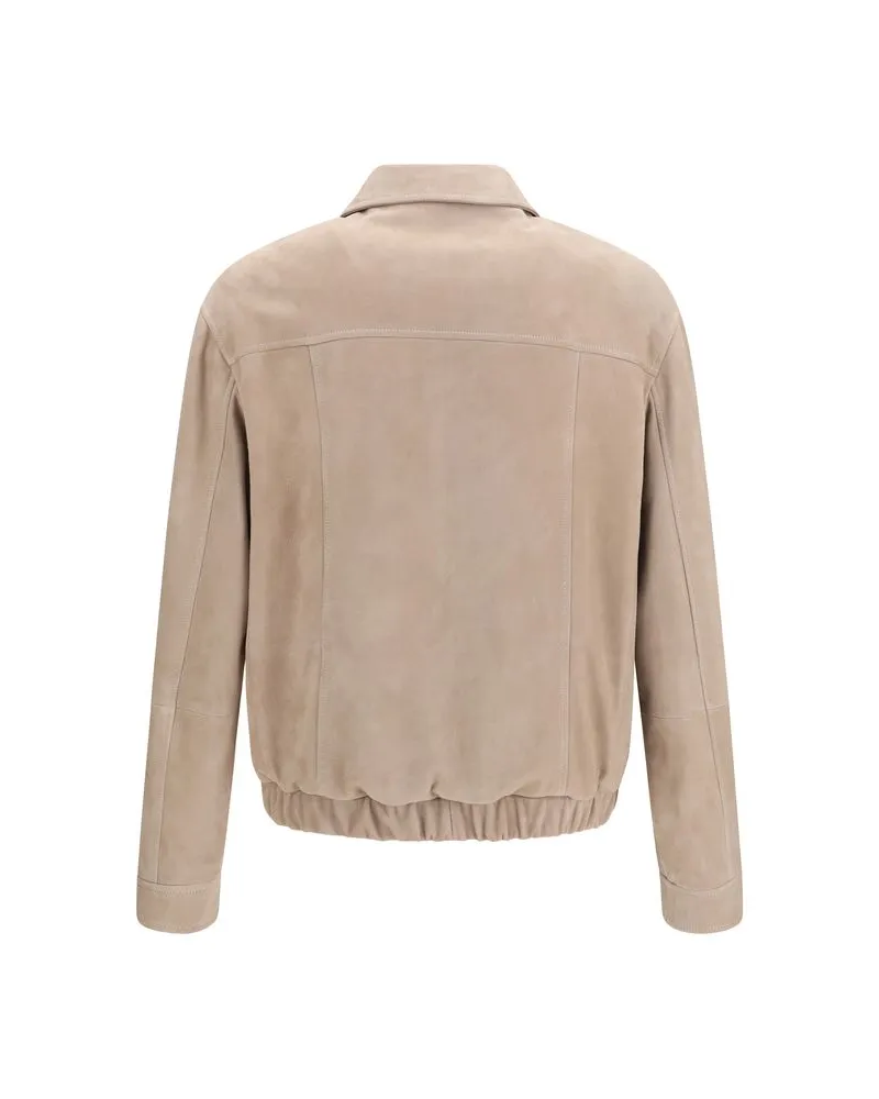 Brunello Cucinelli Men's Beige Calf Leather Bos Taurus Jacket Clothing Beige