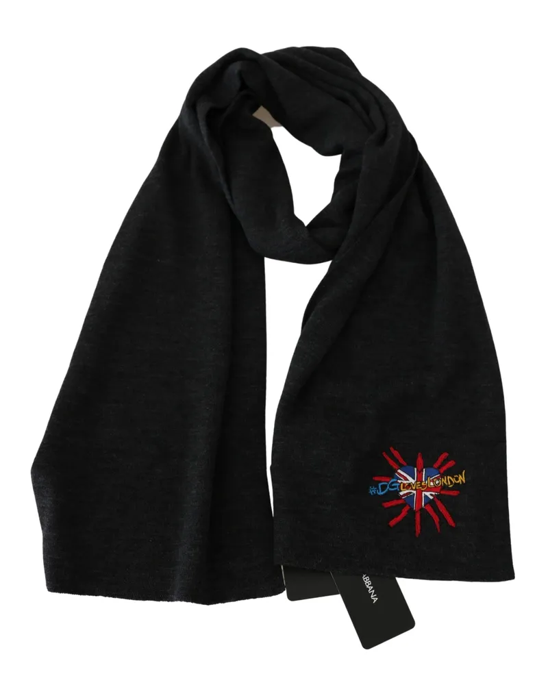 Dolce & Gabbana Unisex Gray #dgloveslondon Wool Wrap Scarf Black Gray