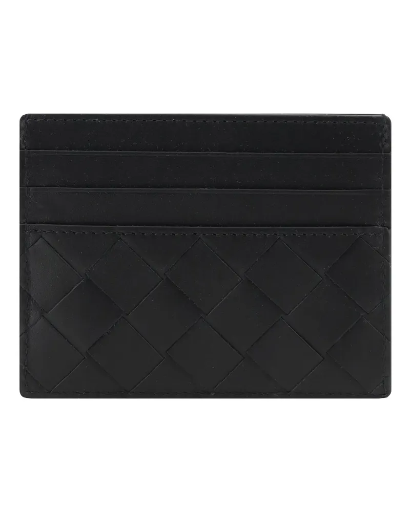 Bottega Veneta Men's Card Holder With Iconic Intrecciato Black-Silver Calf Leather Bos Taurus Umbrellas Accessory Black