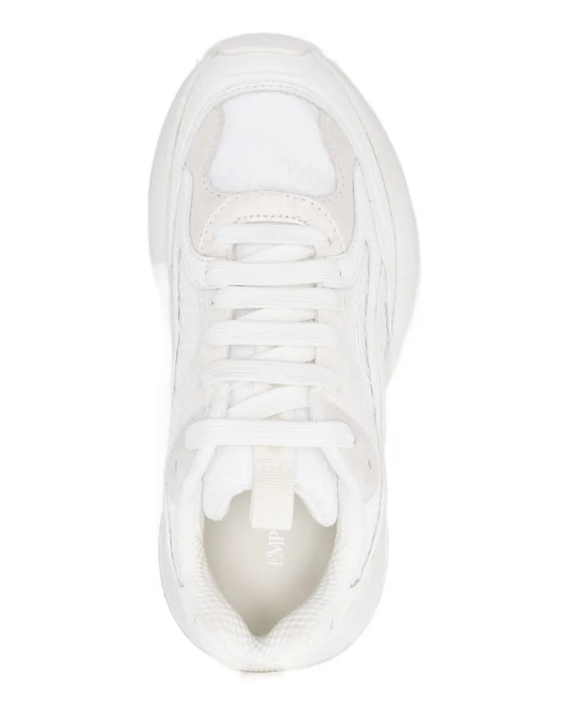 Emporio Armani Mesh and Leather Sneakers — White White