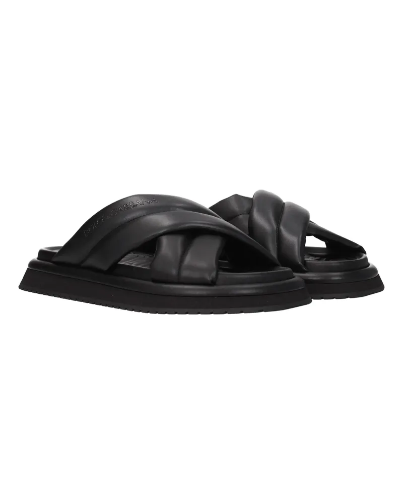 Dolce & Gabbana Men's Black Leather Slippers Black
