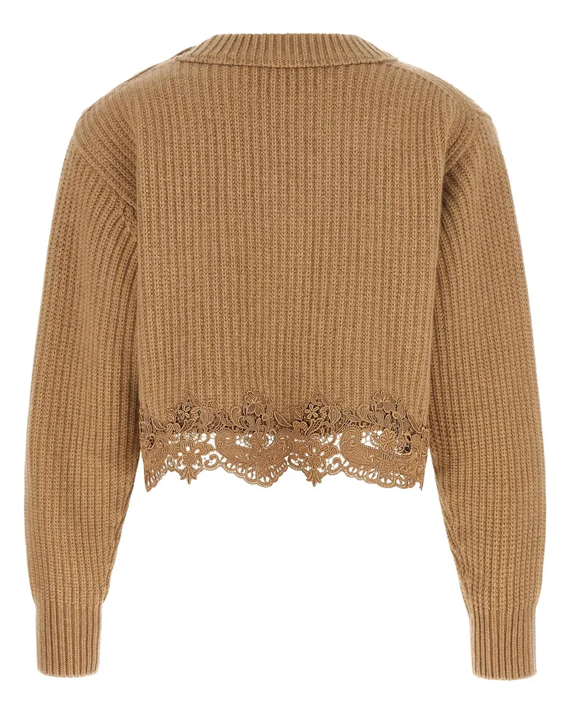 Chloé Lace-Trimmed Ribbed Knit Sweater — Camel Camel