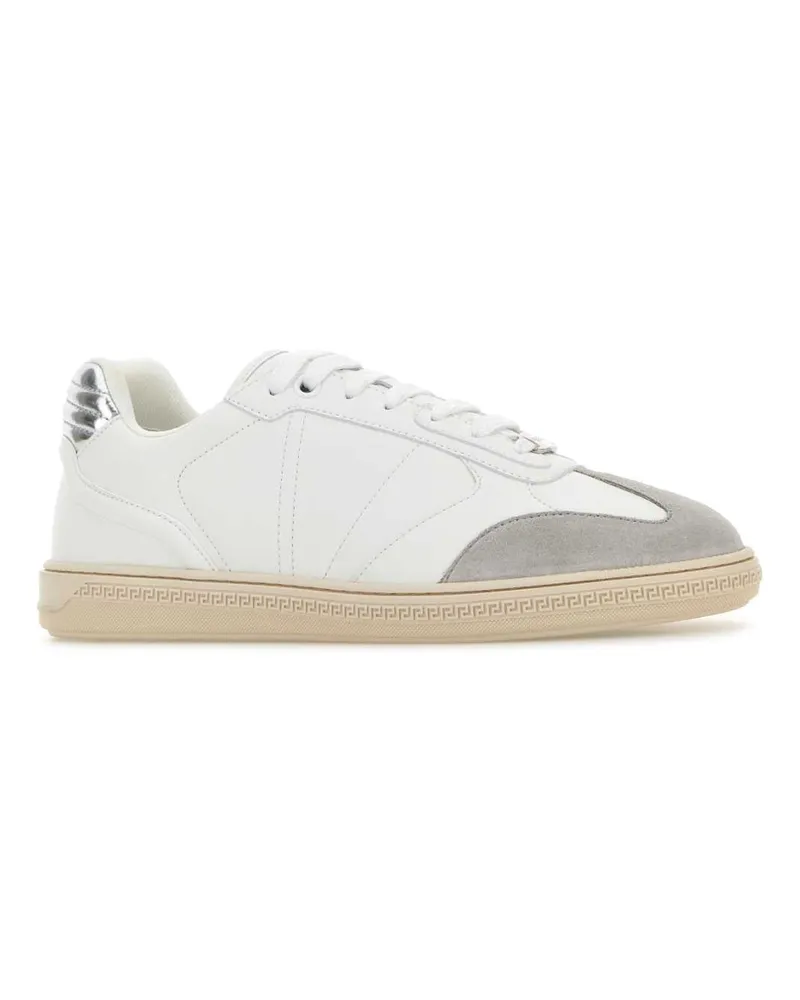 Versace Men's White Leather Greca Court Sneakers Lightpearlgreywhitesilverpalladium White