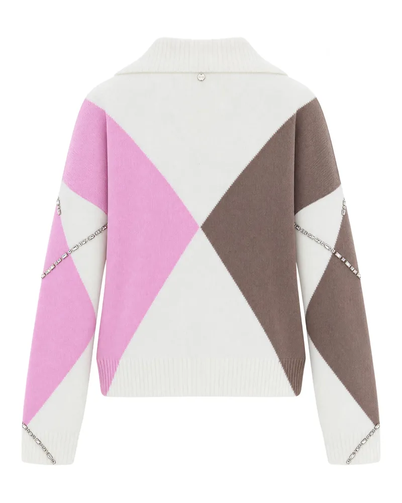 Liu Jo Argyle Intarsia with Crystal Appliqués Sweater — Pink Pink
