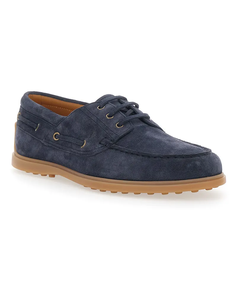 TOD'S Men's Loafers Boat Suede Blue Calf Leather Navy