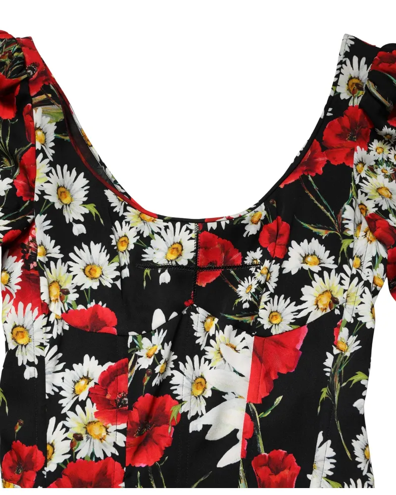 Dolce & Gabbana Women's Black Floral Silk Long Sleeves Gown Dress Elastane Black