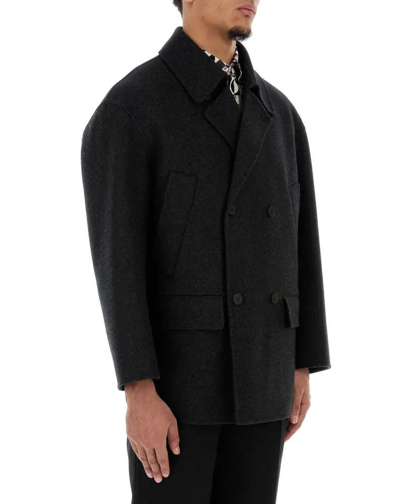 Fendi Ardesia Exterior: Virgin Wool Cappotti Coat Gray