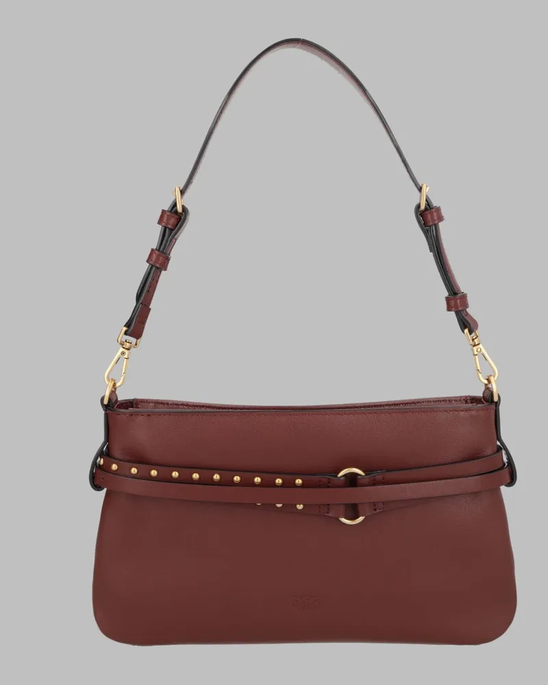 Pinko Women's Mini Shoulder Bag Belt Bordeaux Calf Leather Bordeaux