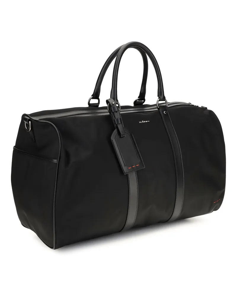 Kiton Men's Travel Duffle Bag Leather-Trim Black Nylon Handbags Hand Black