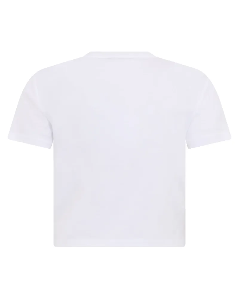 Miu Miu Logo-Embroidered Cropped T-shirt — White White