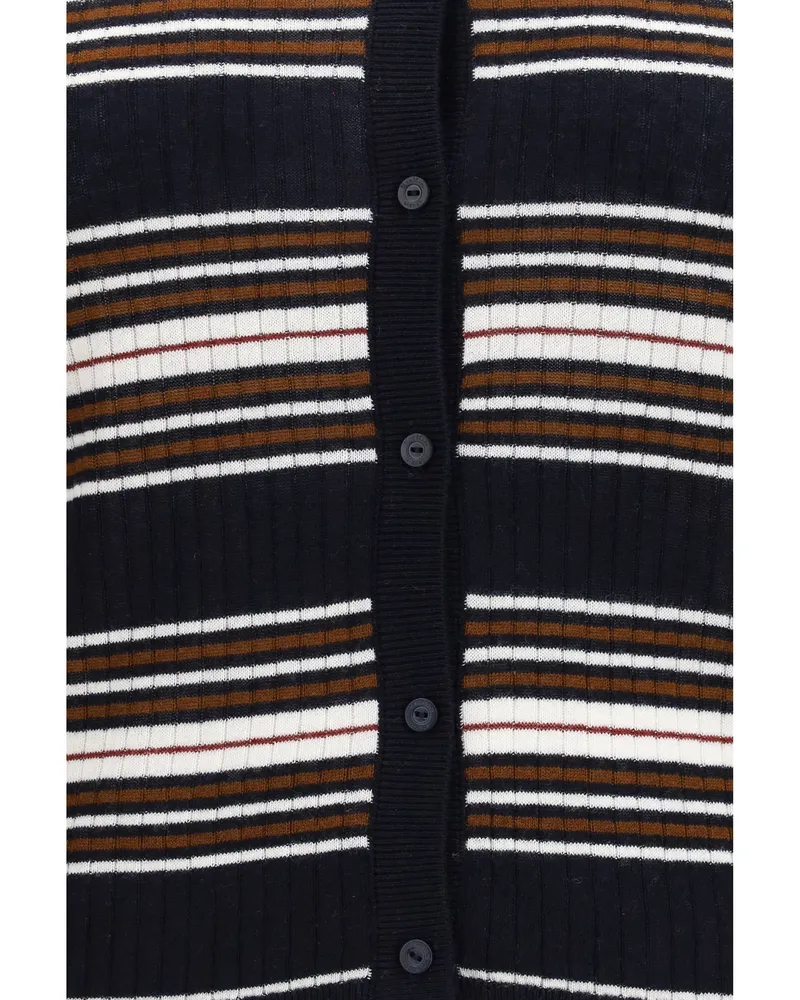 Max Mara Striped Silk and Wool Cardigan — Blue Blue