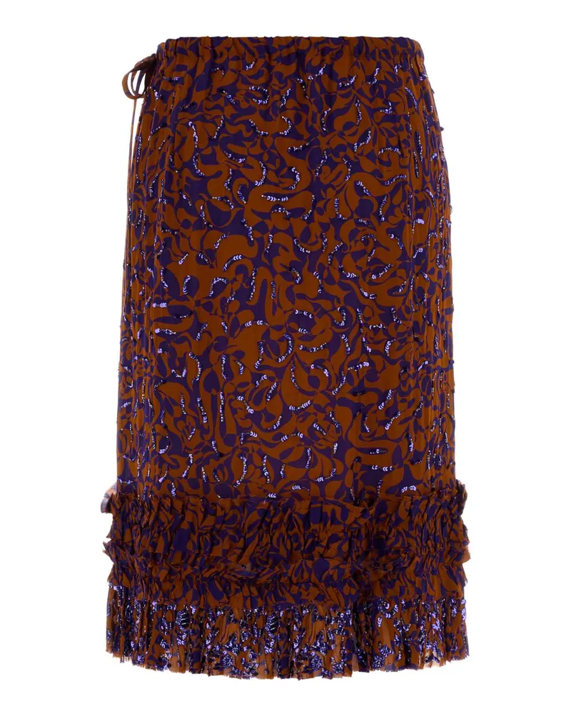 Dries van Noten Women's Printed Viscose Scotts Skirt Orange Gonne Orange