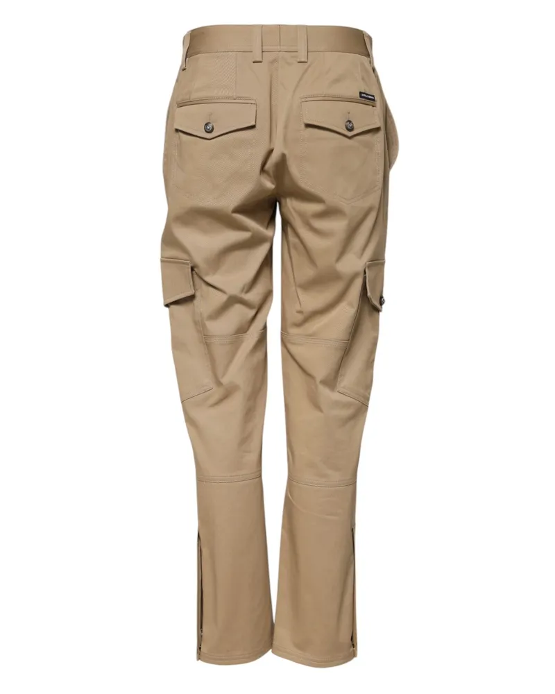Dolce & Gabbana Women Beige Mid Waist Cargo Tapered Pants Cotton Elastane Beige