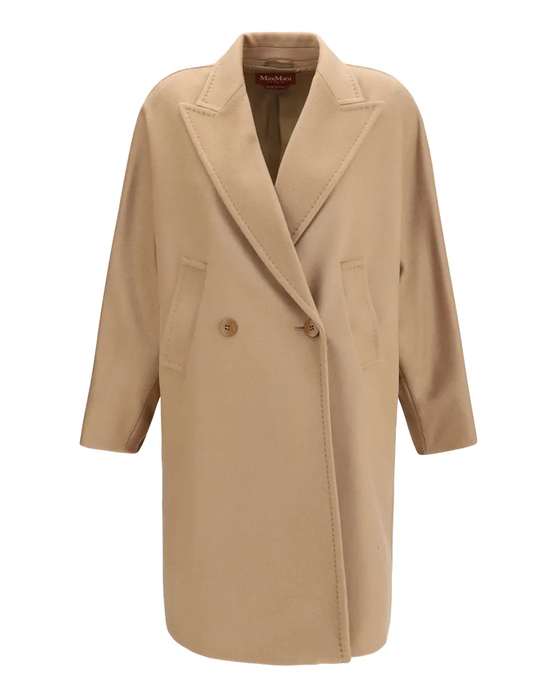 Max Mara Women's Coat Double-Breasted Wool Drap Camel Fleece (ovis Aries Beige