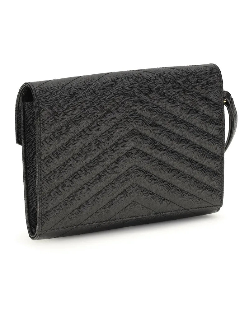 Saint Laurent Women's Leather Clutch Black Calf Make Up Bags Black