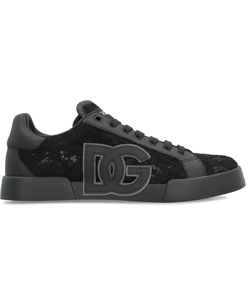 Dolce & Gabbana Women's Low-Top Sneakers With Leather Inserts Black Viscose Trainers Black
