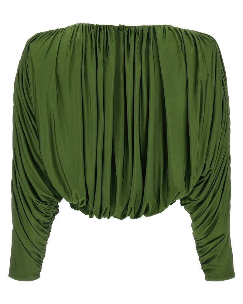 Self-Portrait Draped Bat Sleeve Blouse — Olive Green Olive