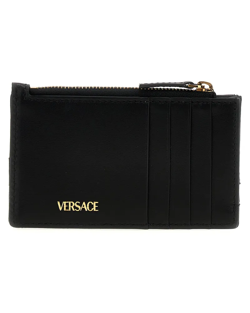 Versace Quilted Leather Medusa Card Case — Black Black