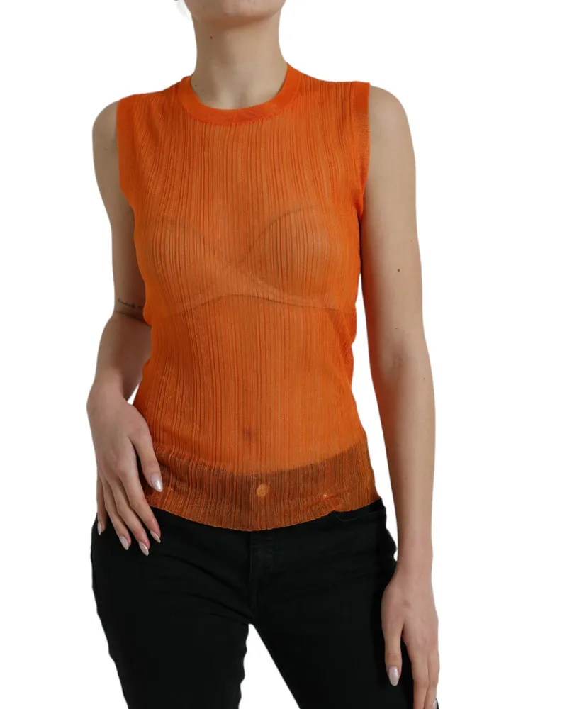 Dolce & Gabbana Ribbed Polyester Tank Top — Orange Orange