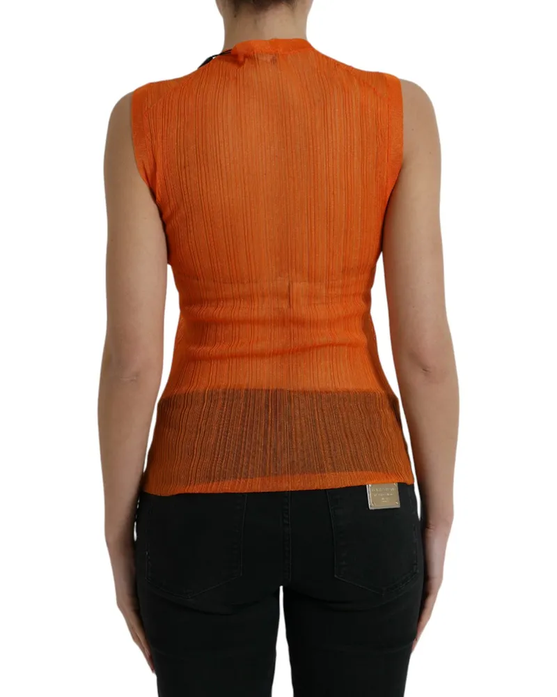 Dolce & Gabbana Women's Orange See Through Crew Neck Blouse Tank Top Polyester Orange