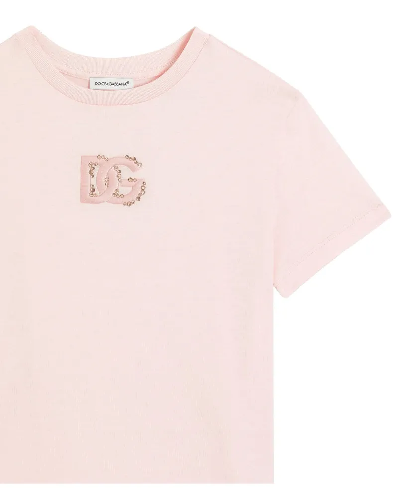 Dolce & Gabbana Logo-Embroidered Cotton T-Shirt — Pink Pink