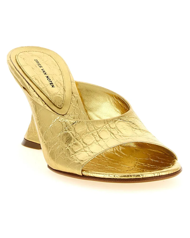 Dries van Noten Laminated Leather Curved Wedge Mule — Gold Gold