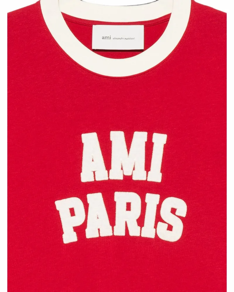 AMI Paris Logo-Print Cotton T-Shirt — Red Red