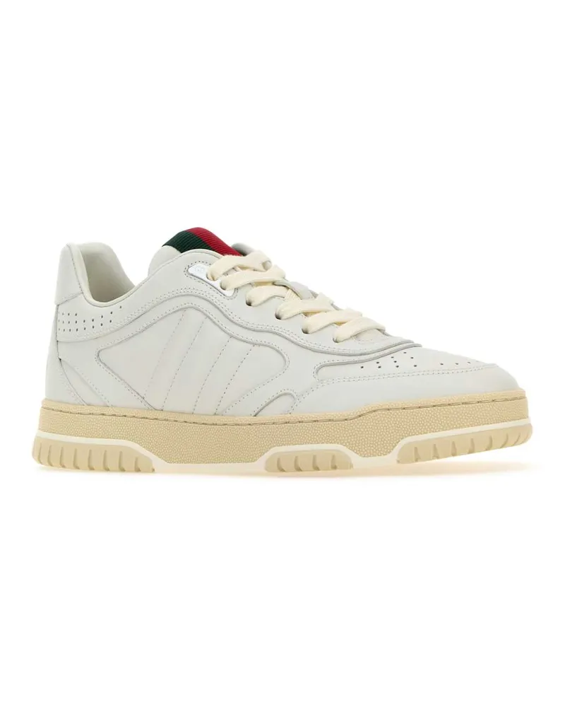 Gucci Women's White Leather Re-Web Sneakers Greatwhitegwgw Calf Skin White