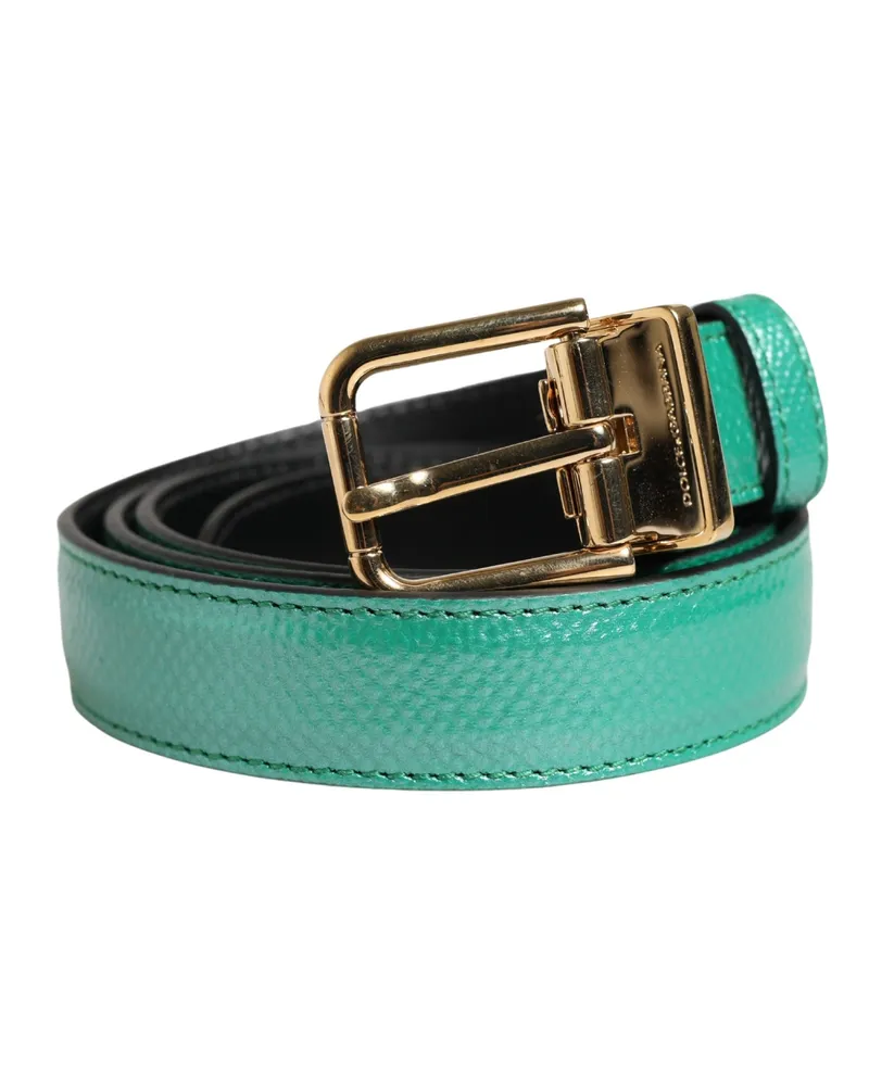 Dolce & Gabbana Men Green Classic Leather Metal Buckle Belt Calf Green