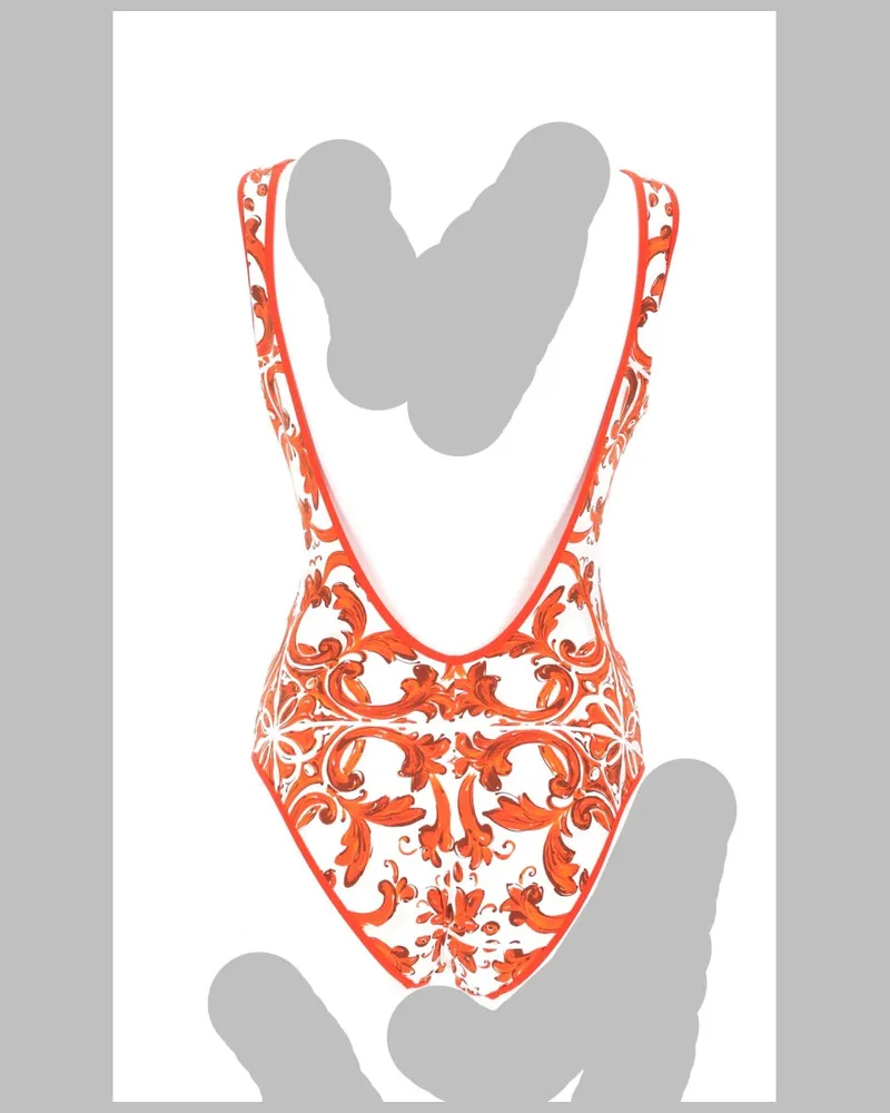 Dolce & Gabbana Maiolica Print One-Piece Swimsuit — Orange Orange